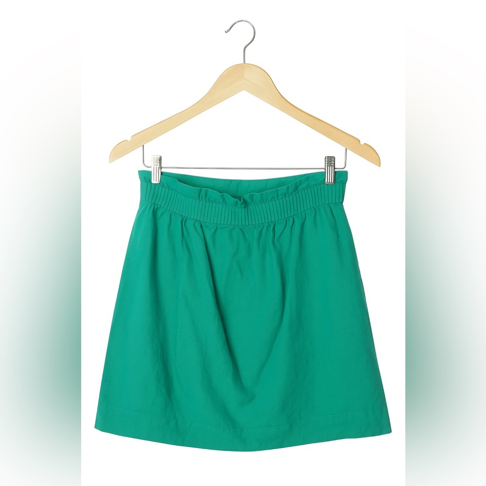 J. Crew Green Skater Mini Skirt Smocked Casual